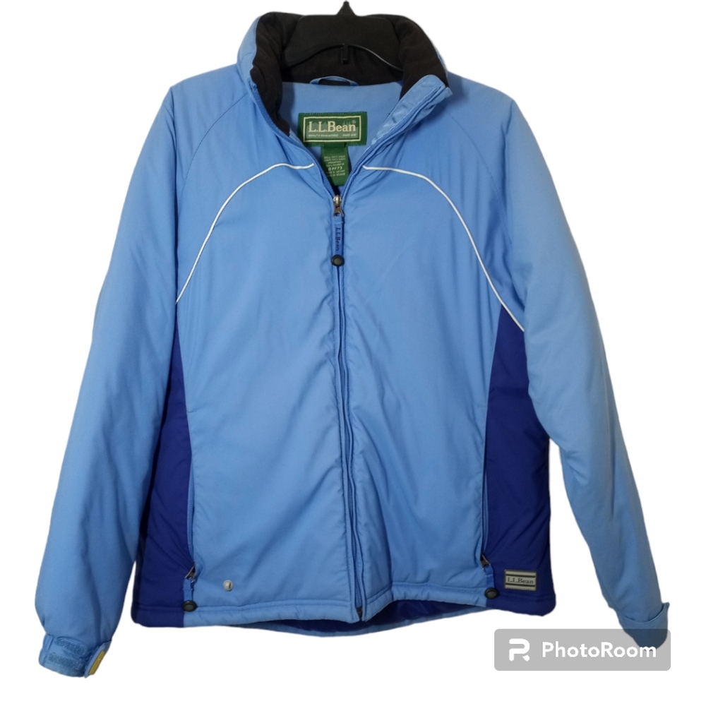 LL Bean Ski Snow Size Medium Light and Dark Blue Colorblock Hooded Ski Snow Coat - Picture 1 of 16